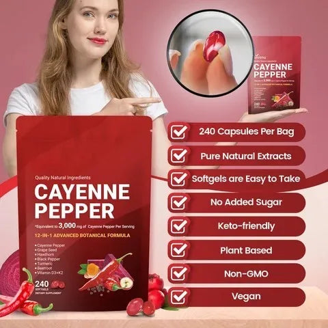 Cayenne Pepper 12-in-1 Botanical Softgels – 240 Count